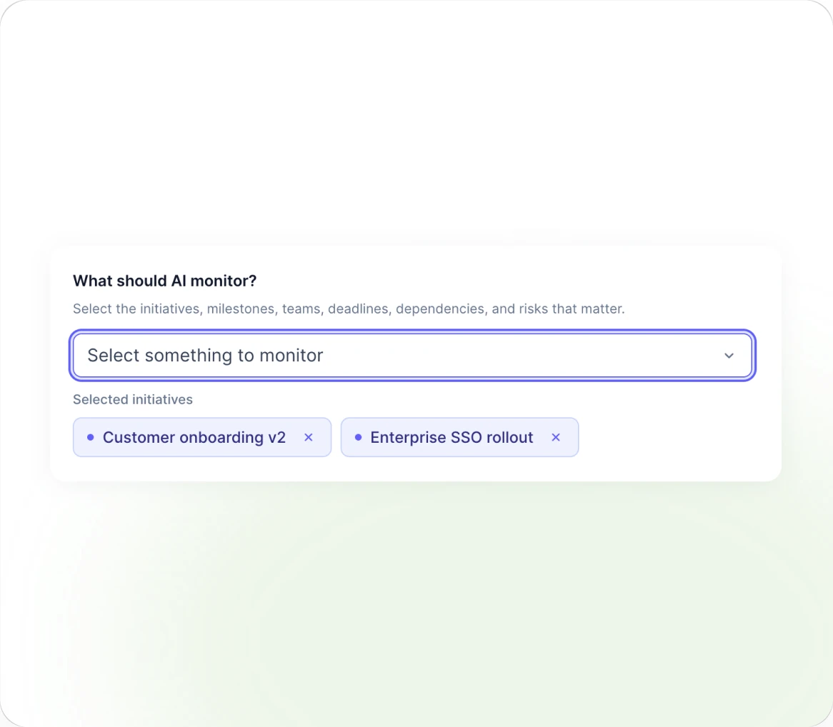 Two initiatives selected for monitoring, with a field for choosing what else matters