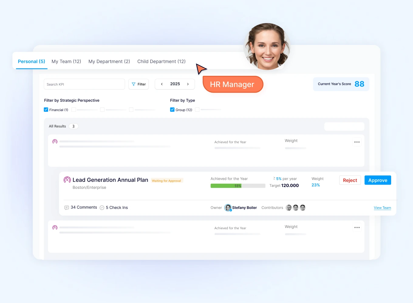 Filtering KPIs by strategic perspective in Spark.work