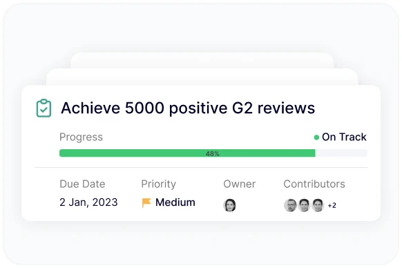 An objective with its progress, owner and contributors