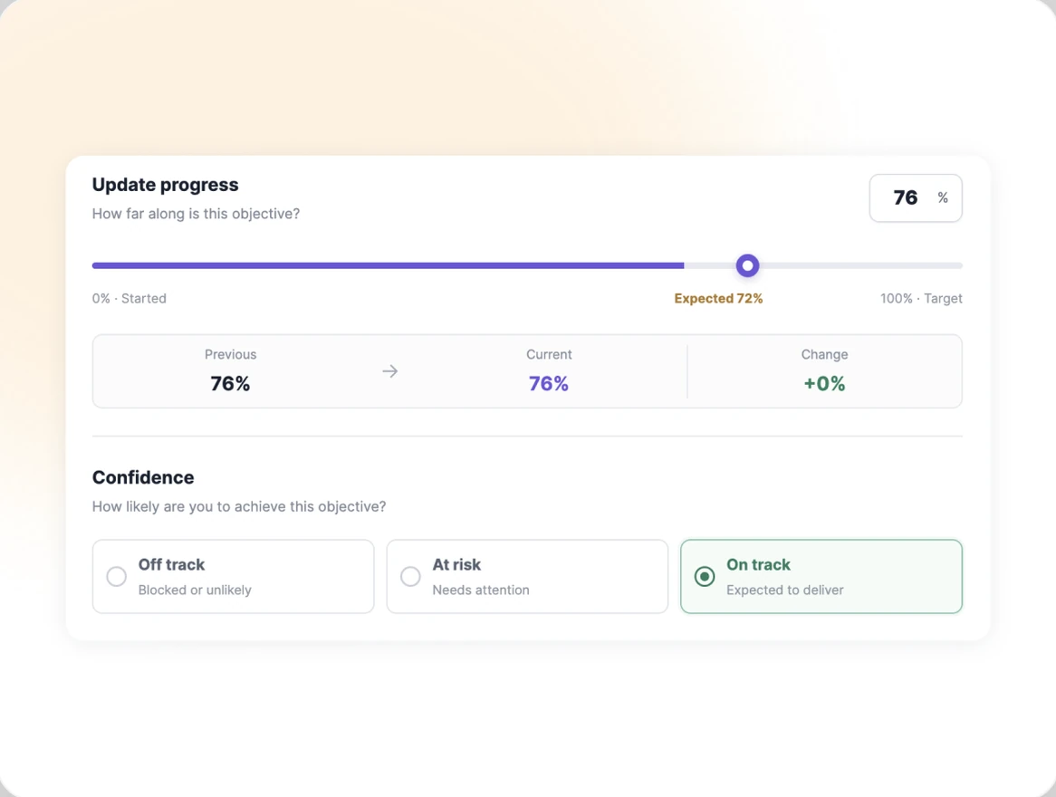A check-in updating an objective’s progress