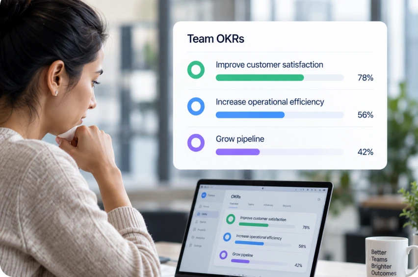 A manager reviewing team OKRs