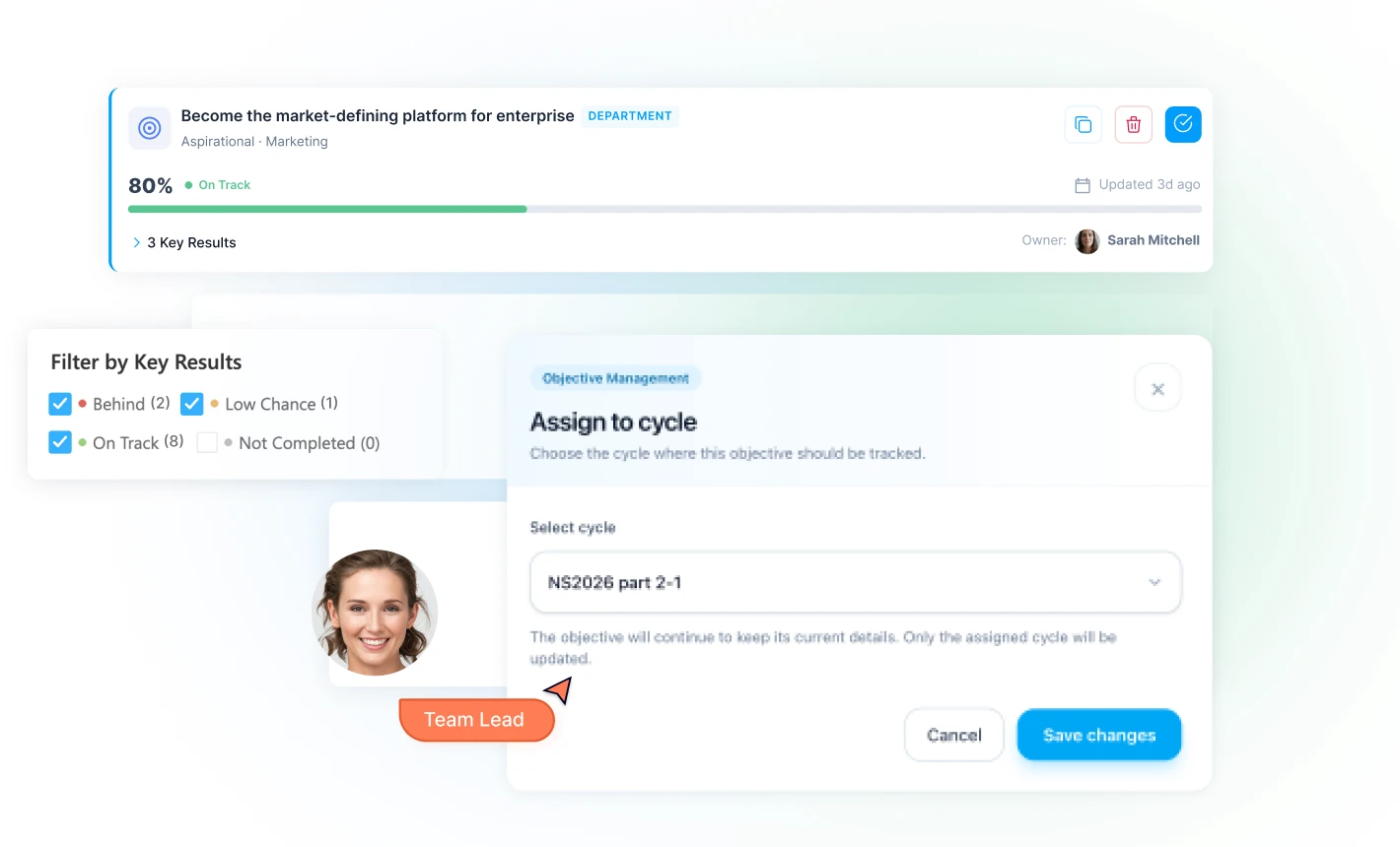 Assigning an objective to an OKR cycle in Spark.work