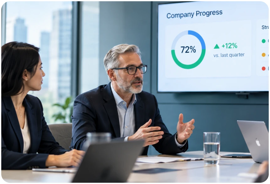 Leadership reviewing company progress